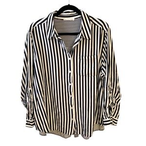 Jane and Delancey Black and White Striped Blouse 2X